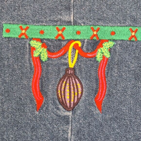 Denim Maxi Jumper Dress Christmas Holiday Embroidered Pockets L Westbound READ - Picture 3 of 13